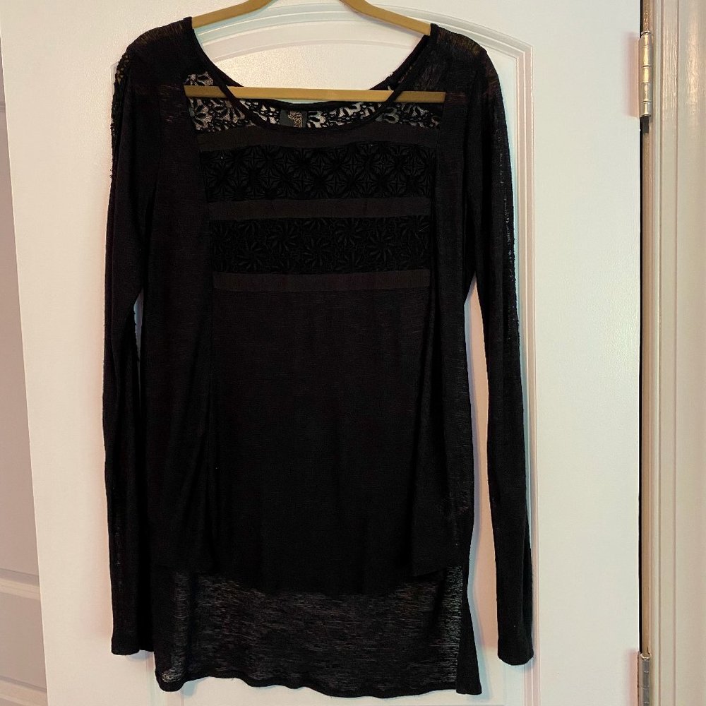 Free People New Romantics black long sleeve sheer top